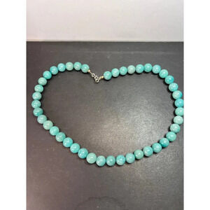 Dyed jadeite beaded necklace with sterling silver clasp